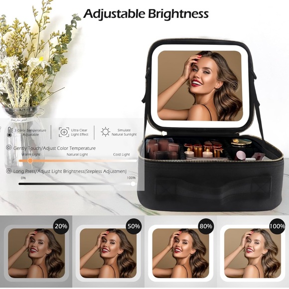 Makeup Bag with Mirror and Light Travel Case Cosmetic Organizer - Picture 4 of 6